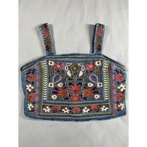 Arula Denim Embroidery Womens Top Size* Medium (Check Measurements) Hippie Boho